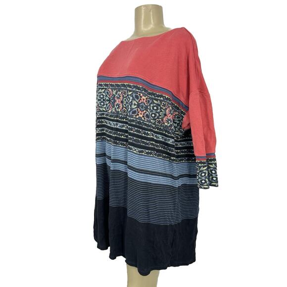 Free People Small Stepping Out Boho Tunic Shirt Dress Floral Striped 17-19 - Picture 2 of 10